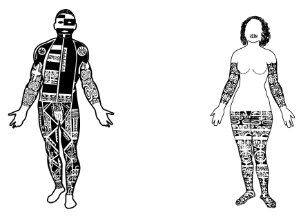 Marquesan male and female traditional tattoos