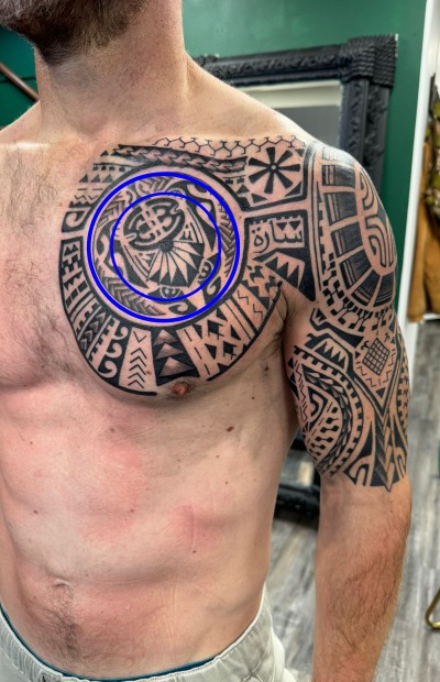 Family union in Tahitian half sleeve tattoo