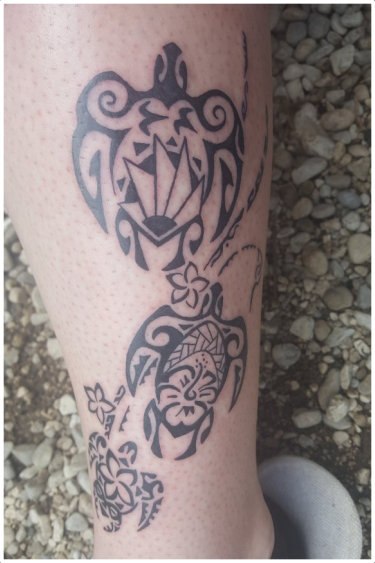 Tattoo of three turtles representing family members Tattoo of three turtles representing family members