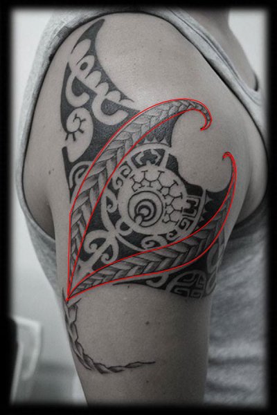 Modern Polynesian manta tattoo